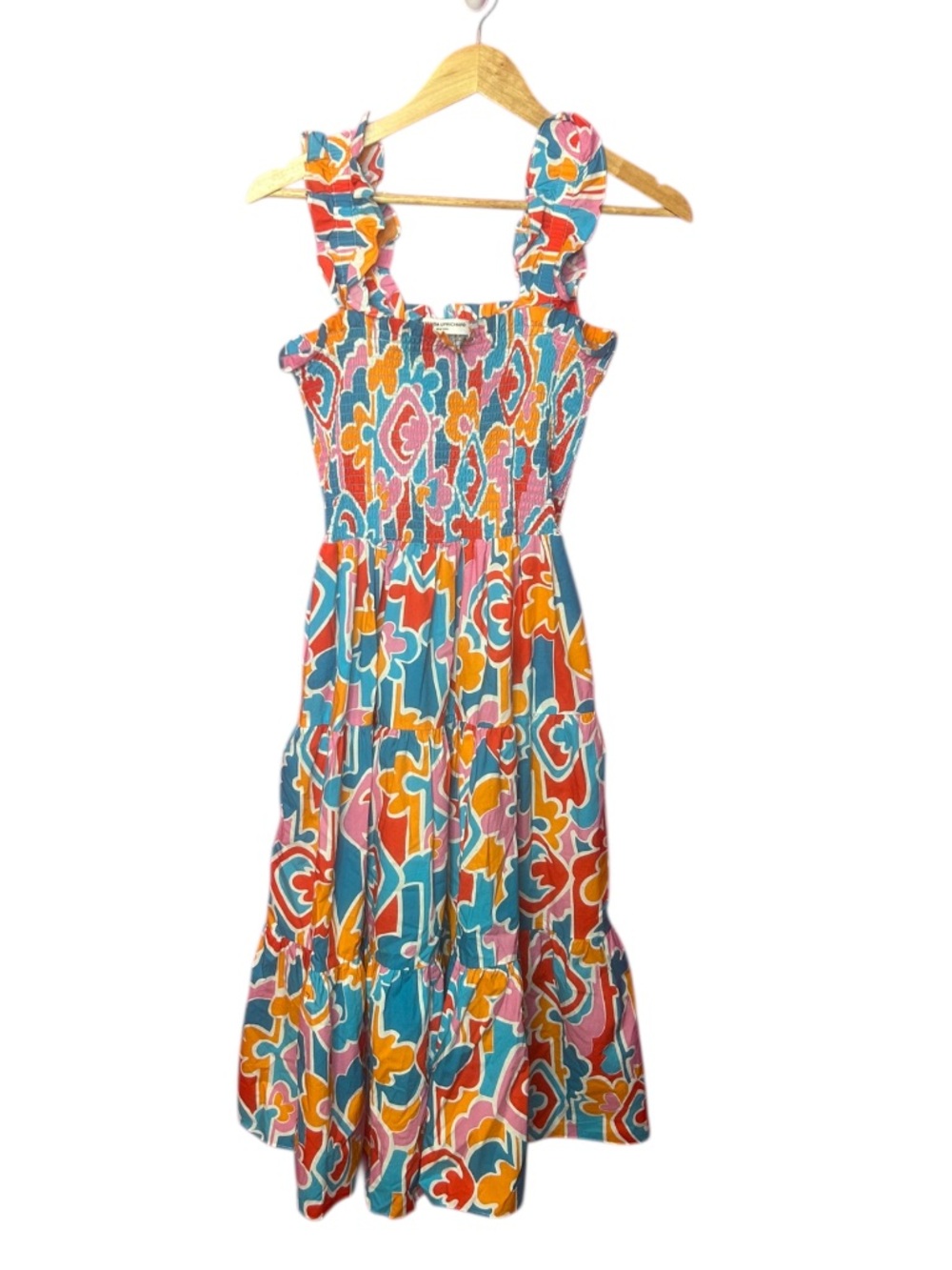 Amanda Uprichard Adelene Smocked Midi Dress in Miami Small